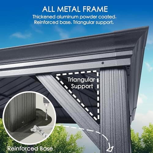Kozyard Alexander 12' X 16' Hardtop Permanent Aluminum Metal Gazebo with Galvanized Steel Double Roof Canopy, Curtain and Netting Pavilion for Patio, Backyard, Deck, Lawn (Gray)