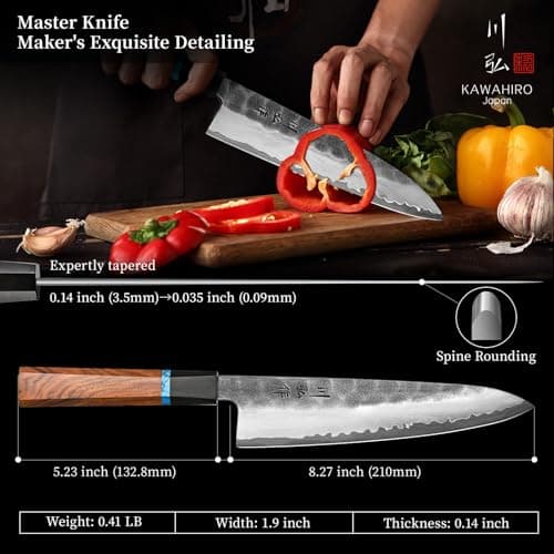KAWAHIRO Japanese Chef Knife, 210mm Black Forged VG10 Kitchen Knife, Handcrafted Professional Chefs Knife with Ergonomic Handle, Perfect Birthday Gifts for Men Women, Luxury Gift Wood Box