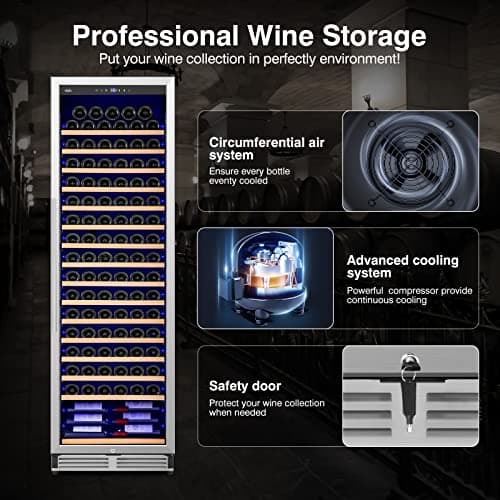 Upgraded 24 Inch Wine Cooler Refrigerator, 190 Bottles Wine Fridge with Professional Temperature Control System, Freestanding or Built-in installation, Quiet Operation