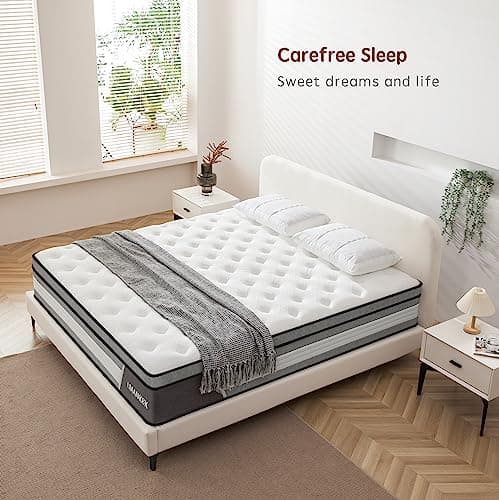 Queen Mattress, 14 Inch Innerspring Hybrid Mattresses in a Box with Gel Memory Foam, Individually Wrapped Encased Coil Pocket Spring Mattress, Pressure Relief, Medium Firm Support,60"*80"*14"…