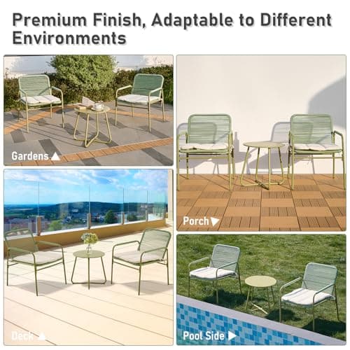 3-Piece Outdoor Wicker Patio Bistro Set, All-Weather Rattan Conversation Set with Round Side Table, Patio Furniture Set with Cushions for Deck, Balcony, Poolside, Porch and Yard, Green