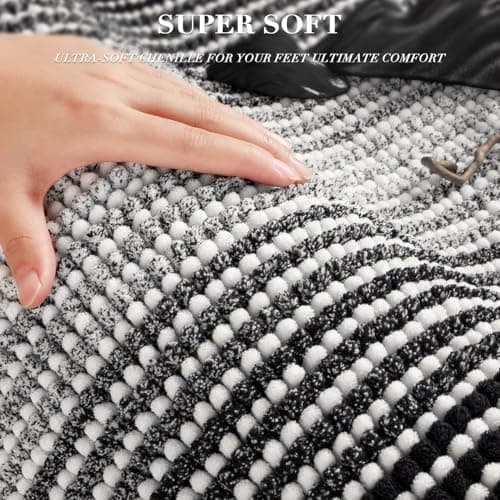 BSICPRO Bathroom Rugs Sets 3 Piece, Toilet Rugs U-Shaped Contour Bath Mat Set, Striped Absorbent Non Slip Chenille Shower Mats for Bathroom, Black