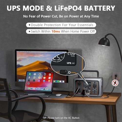 ALLWEI LiFePO4 Portable Power Station 500W(Peak 1000W), 512Wh Solar Generator with UPS Function, 2.5Hrs Fast Charge, 160000mAh Home Battery Backup for CPAP Outdoor RV/Van Camping Emergency