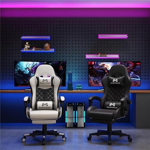 Gaming Chair, 400 lbs Adult Chair, High Back Computer Chair with Footrest and Linked Armrests, Office Video Game Chair with Lumbar Support(White)