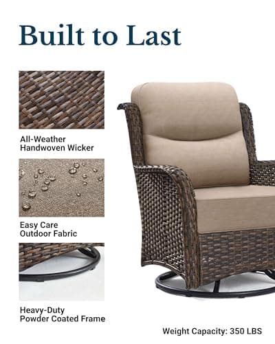 HILLGA Luxury Patio Furniture Set with 6-Inch Thick Cushions, High Back Outdoor Swivel Rocker Chairs, 2-Piece All Weather Conversation Set for Porch Deck Balcony Yard, Beige (V3)