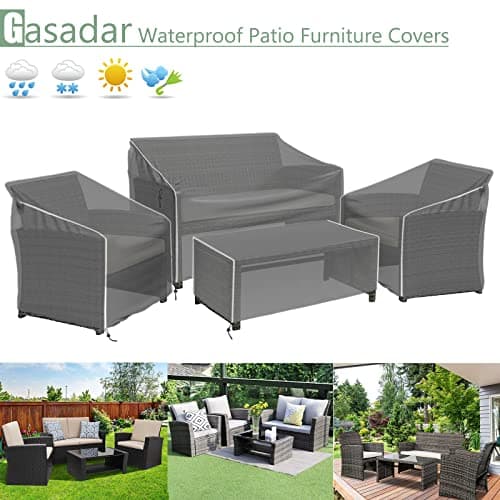 Gasadar Patio Furniture Covers, 4-Piece Outdoor Furniture Cover Waterproof for Patio Loveseat, Chair and Coffee Table, 600D Heavy Duty, Grey