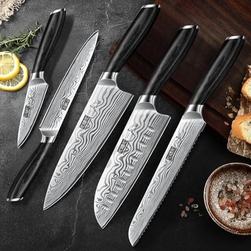 5 Pieces Knife Set, Professional Powder Steel Chef Knife Set, Ultra Sharp Japanese Kitchen Knives Set with Ergonomic Pakkawood Handle