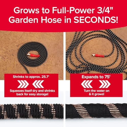 Pocket Hose Copper Head UV w/Pocket Pivot, Expandable Garden Hose 75 FT w/10 Pattern Thumb Sprayer AS-SEEN-ON-TV 650psi 3/4in Ultra-Light Solid Copper Anodized Aluminum Fittings No-Kink No-Lead