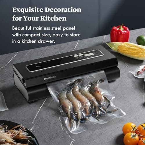 Vacuum Sealer Machine 90Kpa 6-in-1 Compact Food Vacuum Sealing Preservation System with Cutter | 2 Bag Rolls | 5 Pre-cut Bags | Dry&Moist Modes | ETL Listed (Gray)