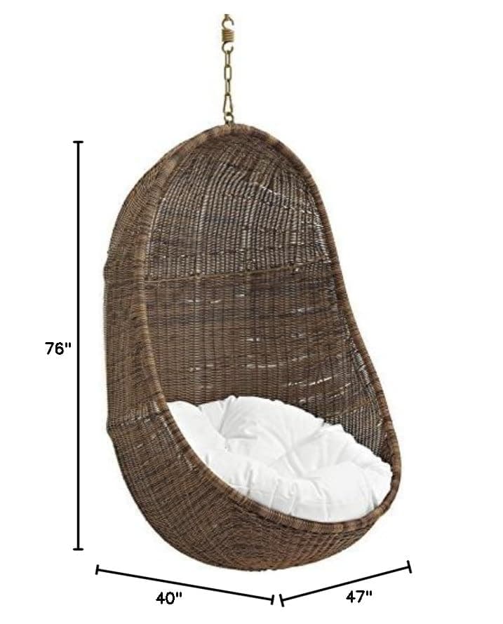 Modway EEI-2277-YLW-WHI-SET Bean Wicker Rattan Outdoor Patio Balcony Porch Lounge Swing Chair Set with Stand Coffee White