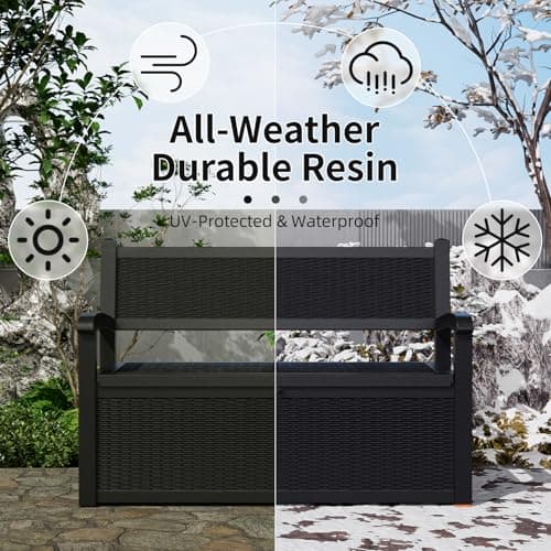 70 Gallon Storage Bench Deck Box Waterproof Lockable,Outdoor Storage Furniture for Patio,Garden and Porch,Tools and Cushions（Black）