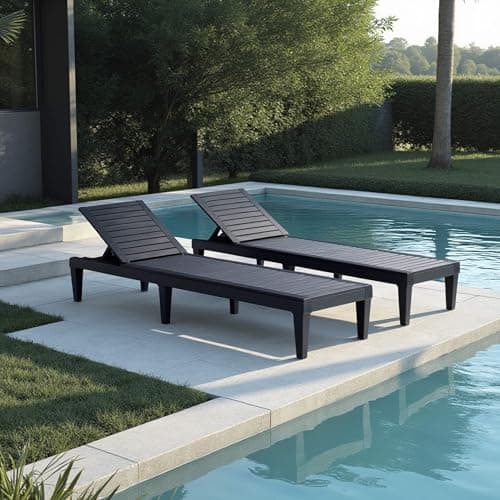 Nestl Patio Chairs - Black Chaise Lounge Chair Outdoor, 5-Position Adjustable Sun Tanning Chair, Waterproof Pool Lounge Chairs Set of 2, Reclining Lawn Chair, Lightweight Outdoor Lounge Chairs
