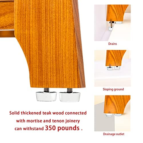 NNN 24" Commercial Teak Shower Bench - 8 Non-Slip Leveling Feet & 350 lbs Capacity | Rock-Solid Stability for Seniors & Spa Safety | Waterproof Design for Saunas/Outdoor Pools (Patented)