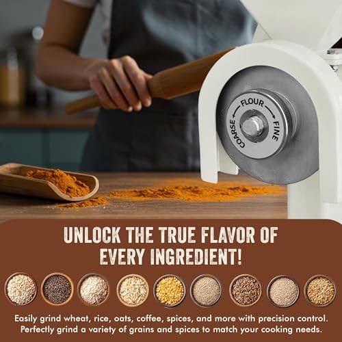 Manual Hand Grain Mill White | Heavy-Duty Hand Operated Food Grinder for Wheat, Corn, Oats, Coffee Beans, Rice & Dry Grains | Hand Crank Kitchen Flour Mill for Home, Camping, Survival & Everyday Use