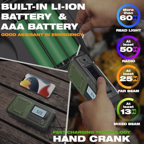 Crank Emergency Radio, Weather Radios5000mAh, Solar Radios with Hand Crank Emergencies, NOAA/AM/FM Weather Alert Radio, SOS Alarm,Flashlight & Reading Lamp, for Indoor Outdoor Survival