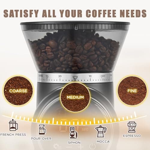 Burr Coffee Grinder Electric, Adjustable Touchscreen Burr Mill with 30 Grinding Settings, Automatic Coffee Beans Grinder for Home Use, 2-12 Cups