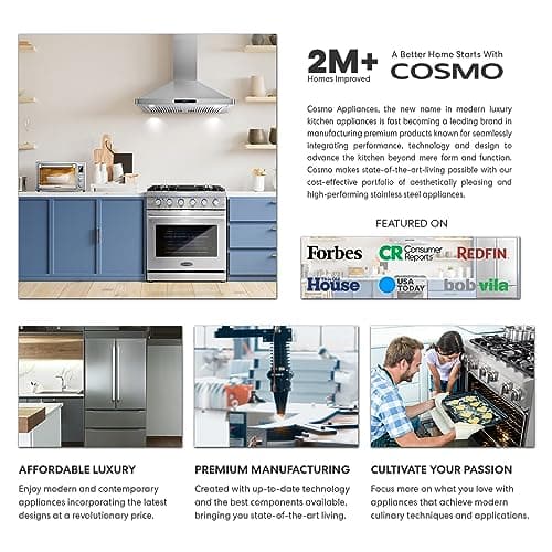 COSMO F965 36 in. Stellar Collection 3.8 cu. ft. Dual Fuel Range, 5 Sealed Burners, 8 Function Convection Oven in Stainless Steel