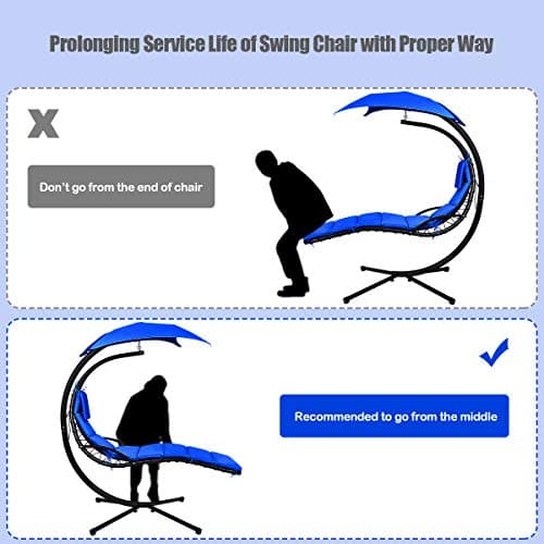 S AFSTAR Hammock Chair with Stand, Hanging Chaise Chair with Removable Canopy & Built-in Pillow, Hanging Curved Chaise Lounge Chair Swing for Porch Patio Poolside (Navy)