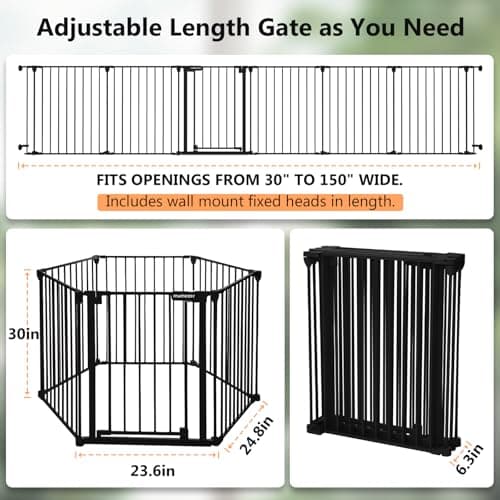 150" Extra Wide Baby Gate, Play Yard Child Safety Gate, Dog Gates with Auto-Close Door, Double Locking System for The House Doorways, Fireplace, Kitchen, 6-Panels, 30" Tall