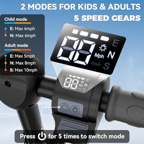 4-Wheel Electric Scooter for Kids w/250W Brushless Motor, Up to 10 MPH & 8.5 Miles, Rainbow Lights, LED Display, 5 Speed & Adjustable Balance, Foldable Kids Electric Scooter, UL 2272 Certified