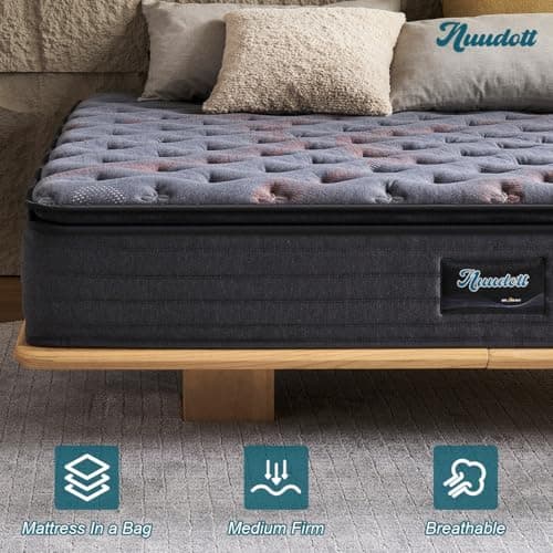 Queen Mattress 12 Inch Pillow Top Hybrid, Medium Firm Pocket Springs, Pressure Relief, Mattress in a Bag for Bedroom, Guest Room