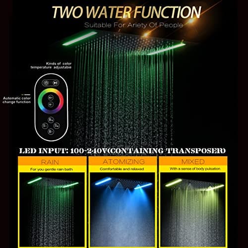 14 X 20 Inch LED Rain Ceiling Shower Head with Hand Sprays Thermostatic Rainfall Shower System Set Digital Display Matte Black