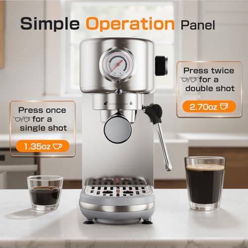 Espresso Machine Upgrade, 20 Bar Compact Espresso Coffee Machine with Milk Frother, Stainless Steel Coffee Maker with 44oz Removable Water Tank & Fast Heat System for Cappuccino, Latte