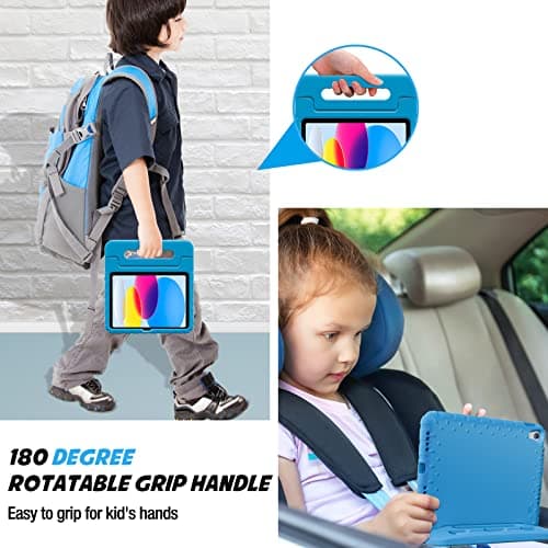 ProCase Kids Case for iPad A16 11th Generation 2025/iPad 10th Generation 2022 with Pencil Holder, iPad 11/10 Case Shockproof Lightweight Cover with Stand Convertible Handle for Children -Blue