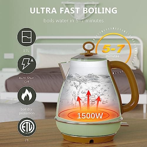 1.7L Electric Kettles, BPA Free Tea Kettle, Hot Water Boiler Heater, Stainless Steel Teapot, Auto Shut-Off & Boil-Dry Protection, 120V/1500W