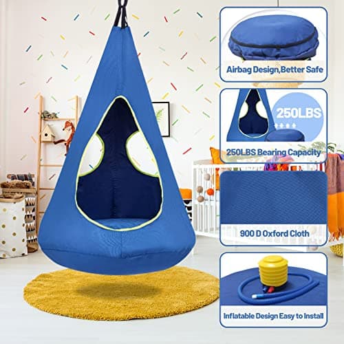 Kids Nest Swing Chair, Hanging Hammock Chair Nest Hammock Swing Chair for Outdoor and Indoor(32" D x 52" H),Detachable Play Tent Swing for Child Sensory Swing for Kids Age from 3-12 Years(Blue)