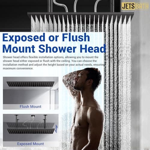 32” Luxury Thermostatic Full Body Shower System with 32-Inch Mist & Rainfall Shower Head & 6 Body Jets, Handheld, JetsBath Matte Black Two Person Shower Faucet Set, Smart Shower System for Couples