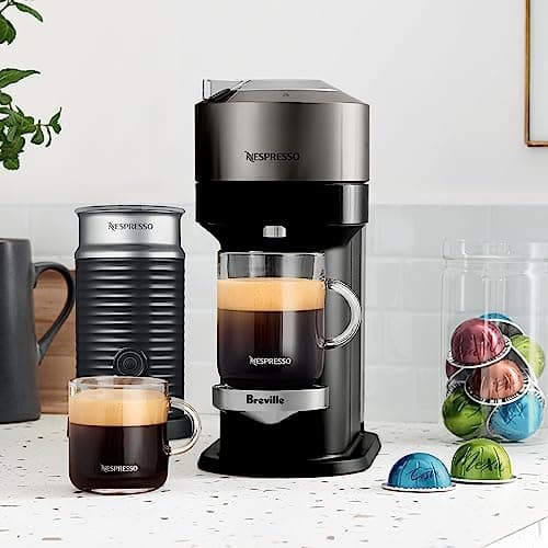 Nespresso Vertuo Next Deluxe Coffee and Espresso Maker, Pure Chrome with Aeroccino Milk Frother,1.1 liter, Black