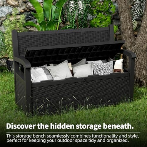 70 Gallon Storage Bench Deck Box Waterproof Lockable,Outdoor Storage Furniture for Patio,Garden and Porch,Tools and Cushions（Black）