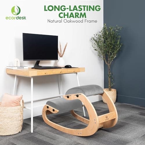 Ergonomic Kneeling Chair, Adjustable Seat - Office Chair for Desk, Posture Corrector, Premium Comfort Cushion, Wooden Rocking Knee Chair (Grey)