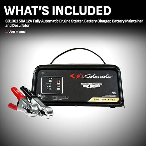 Schumacher Electric 50A 12V Car Battery Charger, Engine Starter & Maintainer - Fully Automatic Battery Charger for Cars, Trucks & RVs - 6A Charge/ 2A Maintain & 10A Boost Modes - SC1361