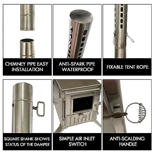 Wood Burning Stove,Portable Camping Stove with Chimney Pipes,Front Window，Side Racks,Mini Wood Stove for Outside Tent,Cookout,Truck Travel and inside Woodcutter's Cottage