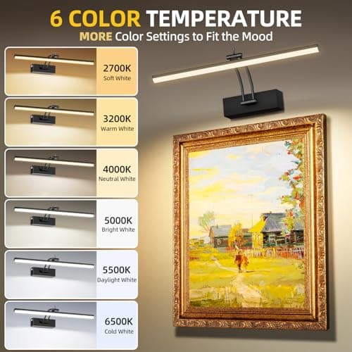 6 Colors Picture Lights Battery Operated with Remote, 16" Cordless Rechargeable Painting Lights with Timer for Wall, 6CCT Dimmable Display Lights for Artwork Gallery Dartboards, 4 Pack (Black)