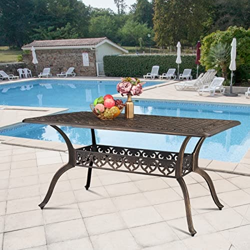 VINGLI 6-Person Outdoor Dining Table, Cast Aluminum Patio Dining Table with Umbrella Hole, Rectangle Patio Table Outdoor Furniture Garden Table (59" Lx35.4W x28.5 H)