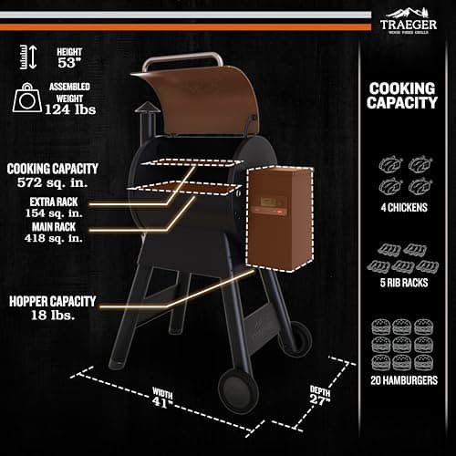 Traeger Grills Pro 575 Wood Pellet Smoker and Grill, WiFi and App Enabled Electric Smoker, 6-in-1 BBQ and Pellet Grill, 572 Square Inches of Grilling Area, 500 Degree Max Temperature, Bronze Finish