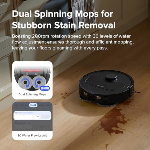 roborock Qrevo S Robot Vacuum and Mop, Self-Drying, Auto Mop Washing, 7000Pa Suction, Self-Emptying & Refilling, 10mm Auto Lifting, 200RPM Spinning Mops, Smart Obstacle Avoidance, Black