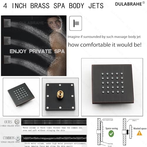 14 X 20 Inch Ceiling LED Rain Shower Head With Body Jets Large Luxury Rainfall Shower System Thermostatic Mixer Set Kit Included (Oil Rubbed Bronze)