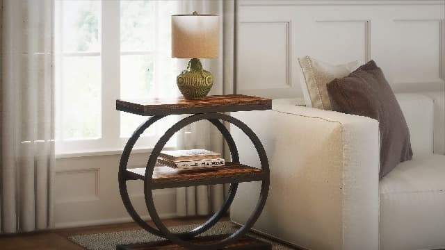 LITTLE TREE End Table, 3-Tier Side Table, Slim Sofa Side Table for Living Room, Tall Bedside Table Nightstand for Bedroom, Rustic Brown and Black