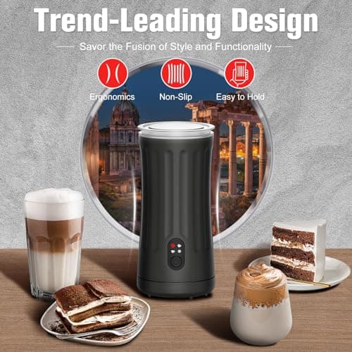 Electric Milk Frother, 4-in-1 Milk Steamer and Frother, 8.1oz/240ml Automatic Warm and Cold Foam Maker, Auto Shut-Off Frother for Coffee, Latte, Cappuccino, Macchiato(Black)