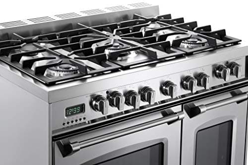 Verona VPFSGE365DSS 36" Prestige Series Freestanding Dual Fuel Range with Double Oven 5 Sealed Burners Oven Racks and Cast-Iron Grates in Stainless Steel