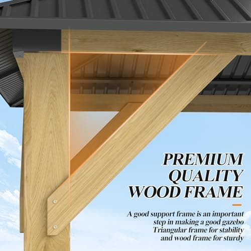10' x 12' Outdoor Wooden Gazebo - Patio Hardtop Gazebo Permanent Wooden Pavilion with Galvanized Steel Double Roof, Wood Gazebos for Garden, Lawn, Poolside, Backyard Deck