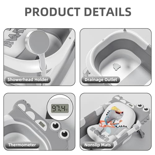 TPN Collapsible Baby Bathtub for Infants to Toddler with Real-time Temp Monitor+Floating Cushion,Foldable Baby Bath Tub Set Applicable 0-36 Month,Perfect Portable Travel Baby Tub for Newborns Boy