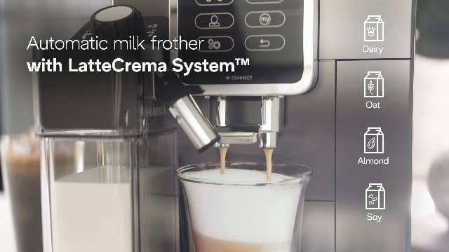 De'Longhi Dinamica Plus Connected Espresso & Coffee Machine with Automatic Milk Frother, One Touch Latte, Cappuccino, Color Touch Display, ECAM37095TI