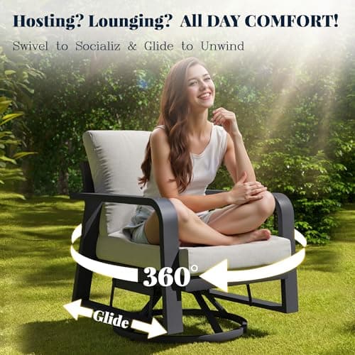 Outdoor Patio Furniture Set 4-Piece, Aluminum Swivel Rocking Chairs with All-Weather Cushions, Modern Patio Conversation Set for Deck, Porch, Garden (Dark Grey)