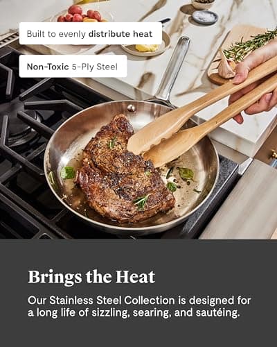Caraway Stainless Steel Cookware Set (12 Piece) - 5-Ply Stainless Steel Pots & Pans - Includes Fry Pan, Sauce Pan, Sauté Pan, Dutch Oven, & Storage - Non Toxic, PTFE & PFOA Free