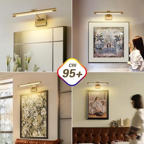 Joosenhouse Battery Operated Picture Lights for Wall Rechargeable Art Lighting for Paintings Wireless Gallery Light with Remote Control 16.54” Dimmable and Timed Off Wall Sconce Brass Color